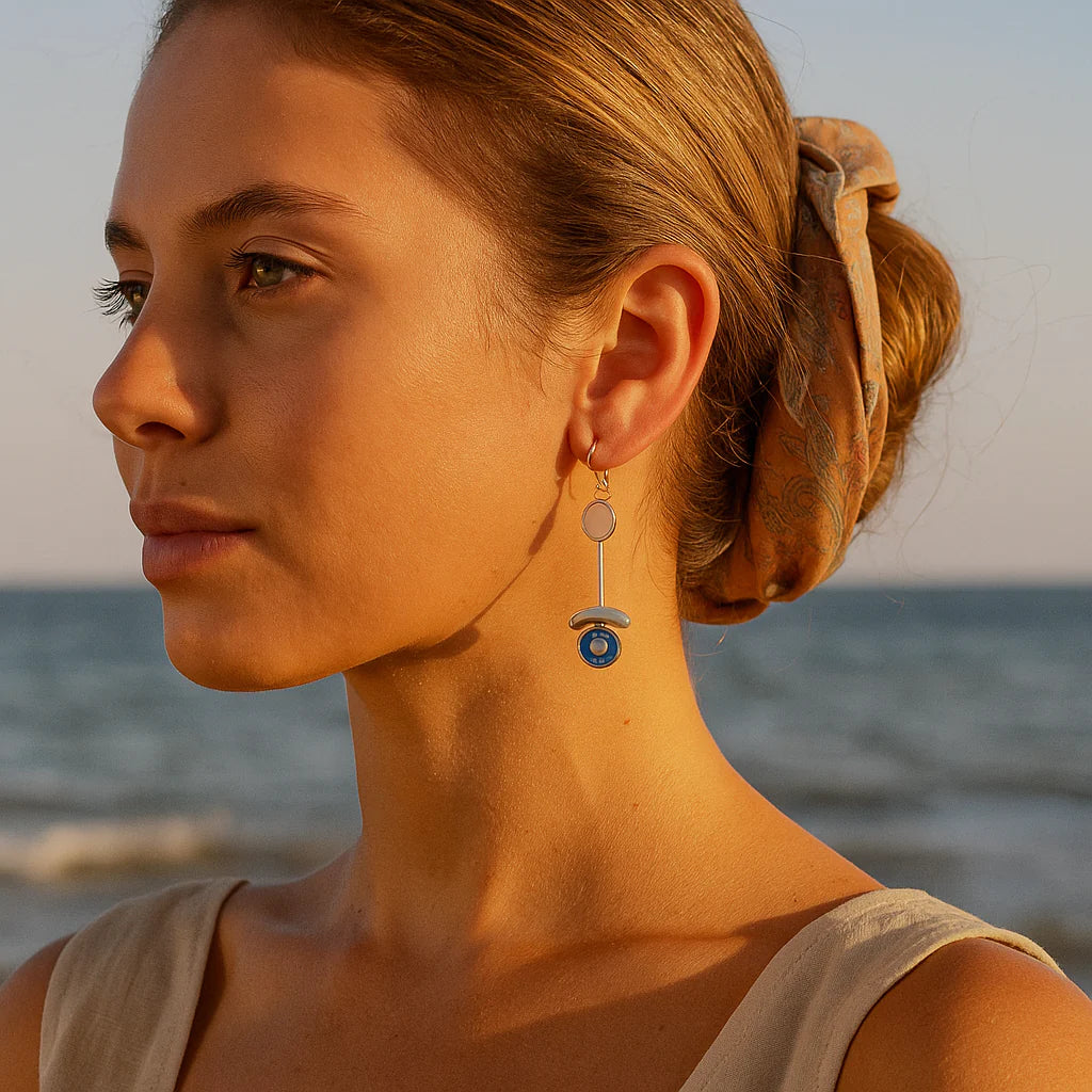 Cilo | Pendientes colgantes azul y dorado