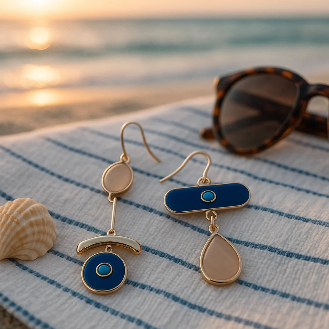 Cilo | Pendientes colgantes azul y dorado